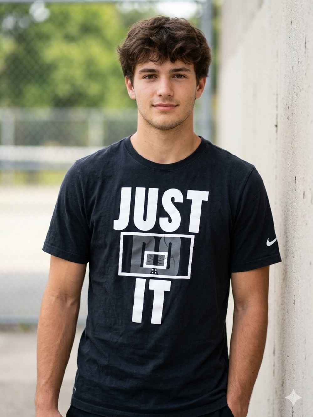 Nike Black Boys Size XL T-Shirt with White "JUST DO IT" Graphic